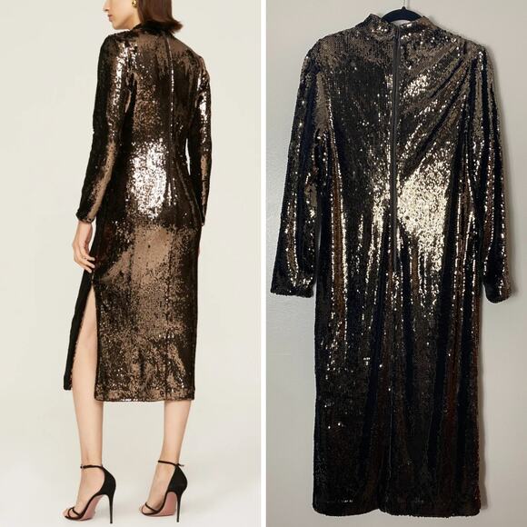 NEW TED BAKER DRESS 10 BROWN FESTIVE HOLIDAYS EVENING - Picture 3 of 16